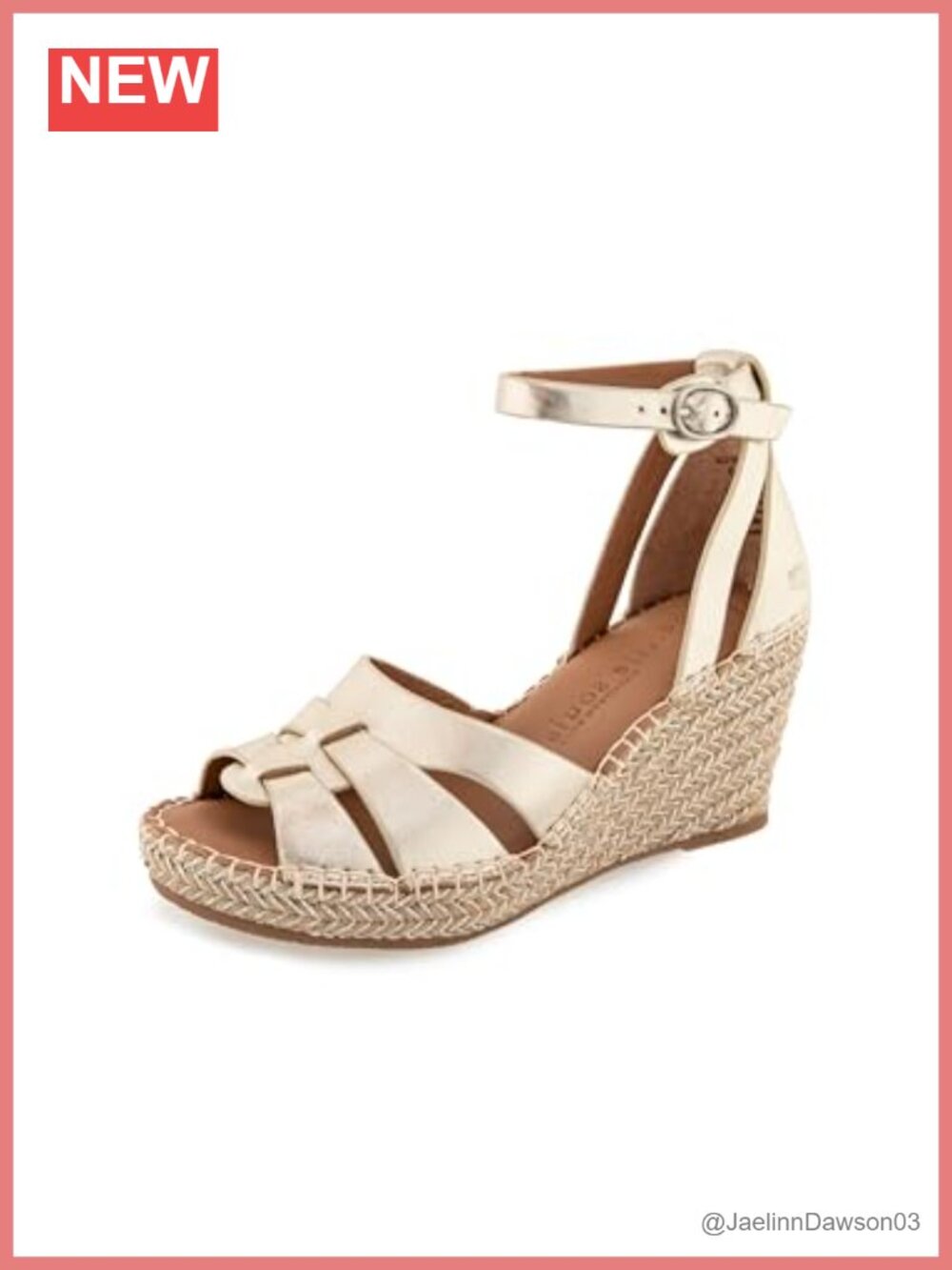 Woven Espadrille Wedge Sandals with Adjustable Buckle - Champagne Leather,